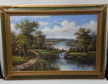 C. Freeman, Landscape with Waterfall, Oil on Canvas