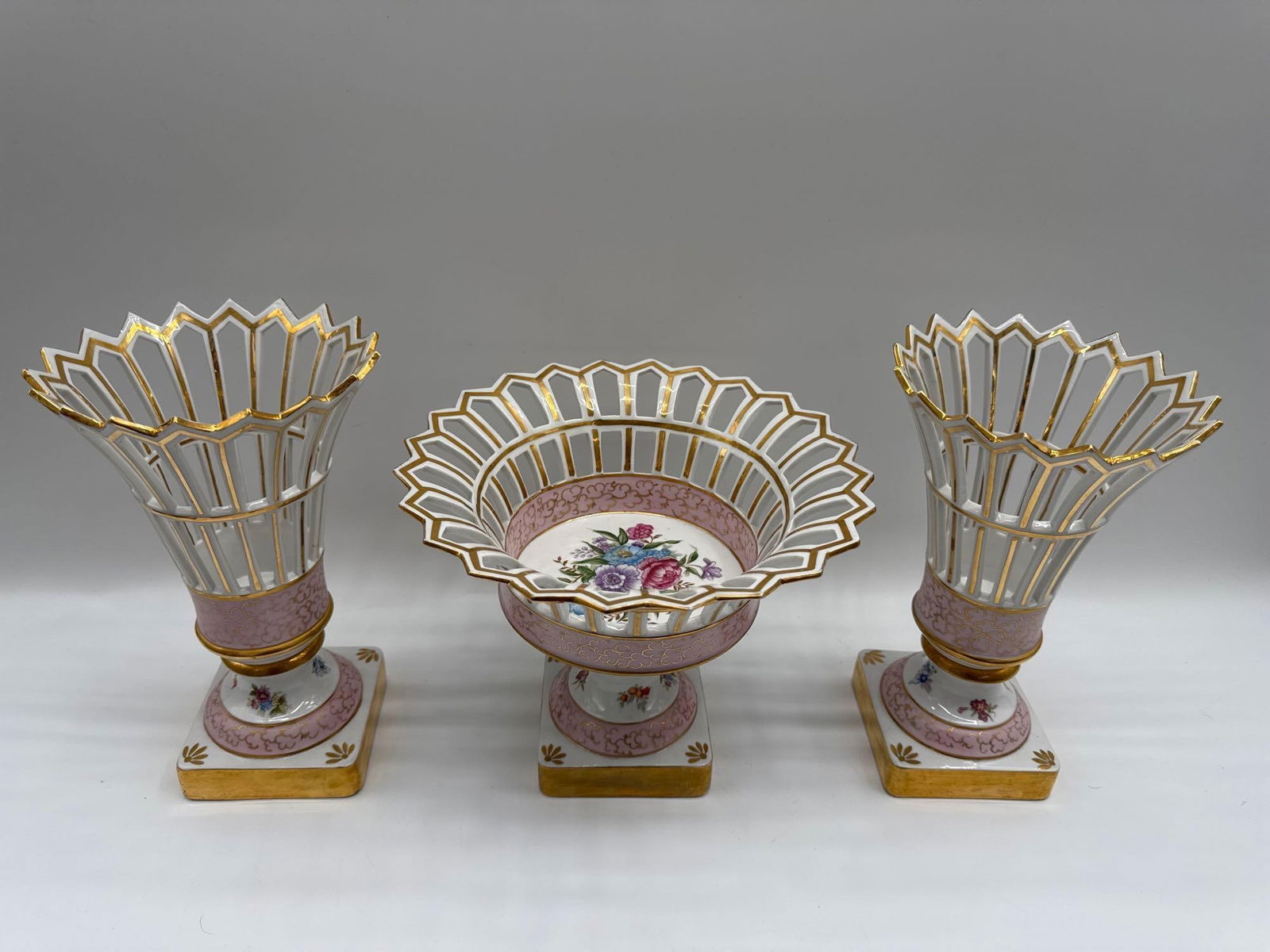 Porcelain Reticulated Centerpiece and Garniture Set (1 of 5)