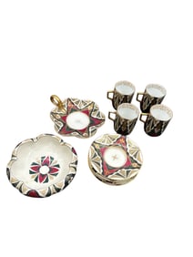 Alhambra Austria Porcelain Demitasse Cup and Saucer Set with Geometric Pattern