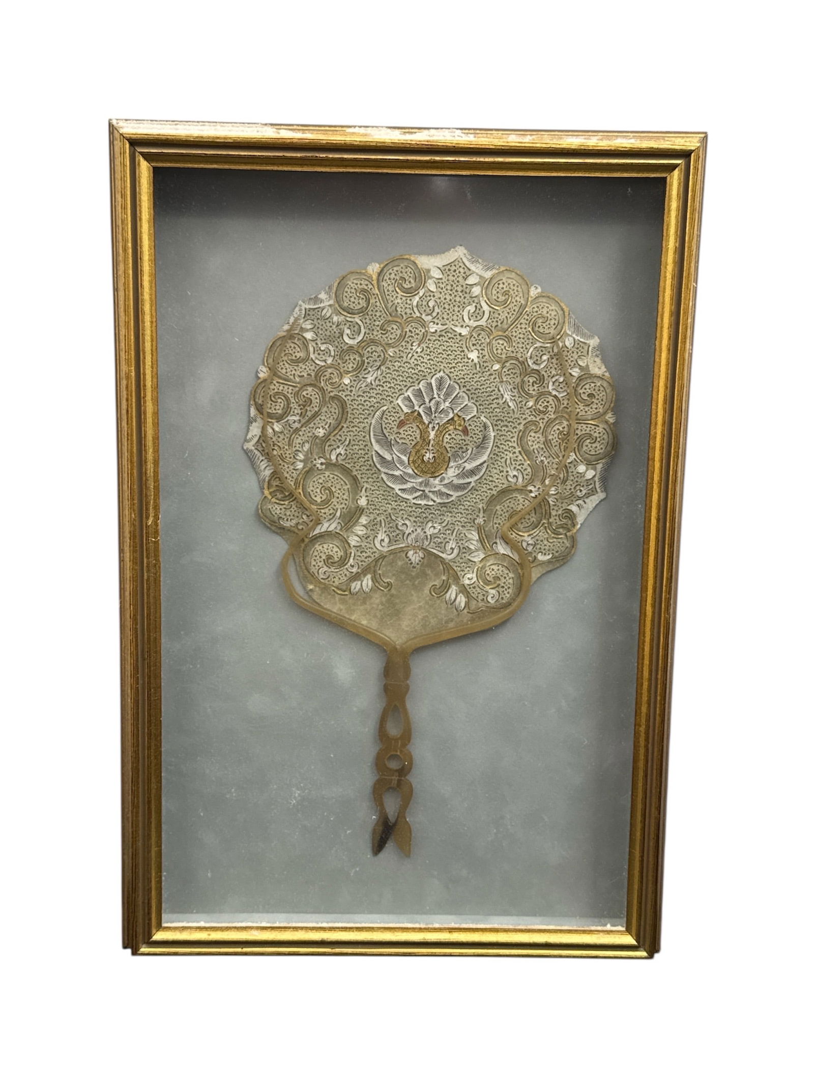 Framed Decorative Metal Hand Fan Wall Hanging (1 of 3)