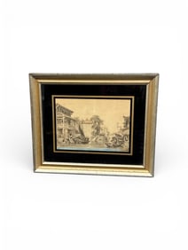 Framed Architectural Landscape Etching