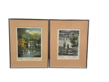 Pair of Signed Landscape Art Prints in Matching Frames