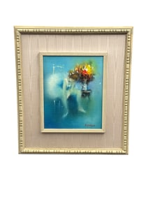 Signed Abstract Figurative Painting by A Lourenço in Frame