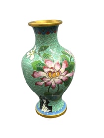 Small Cloisonné Enamel Vase with Lotus Floral Design