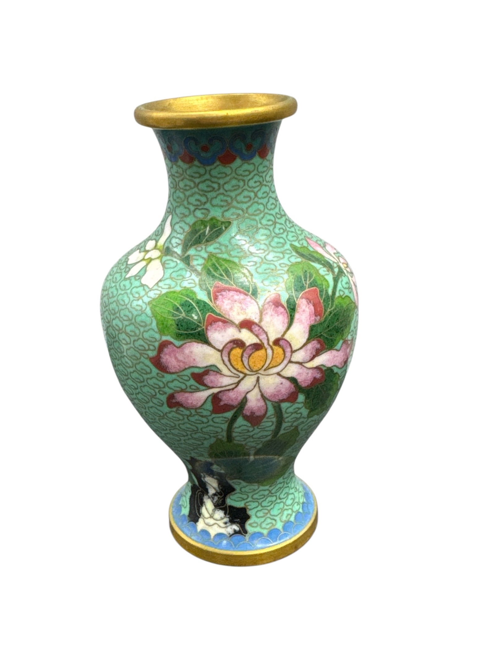 Small Cloisonné Enamel Vase with Lotus Floral Design (1 of 4)
