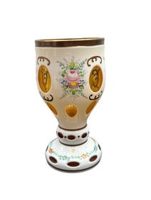 Decorative Hand Painted Glass Goblet with Floral and Gilt Decoration
