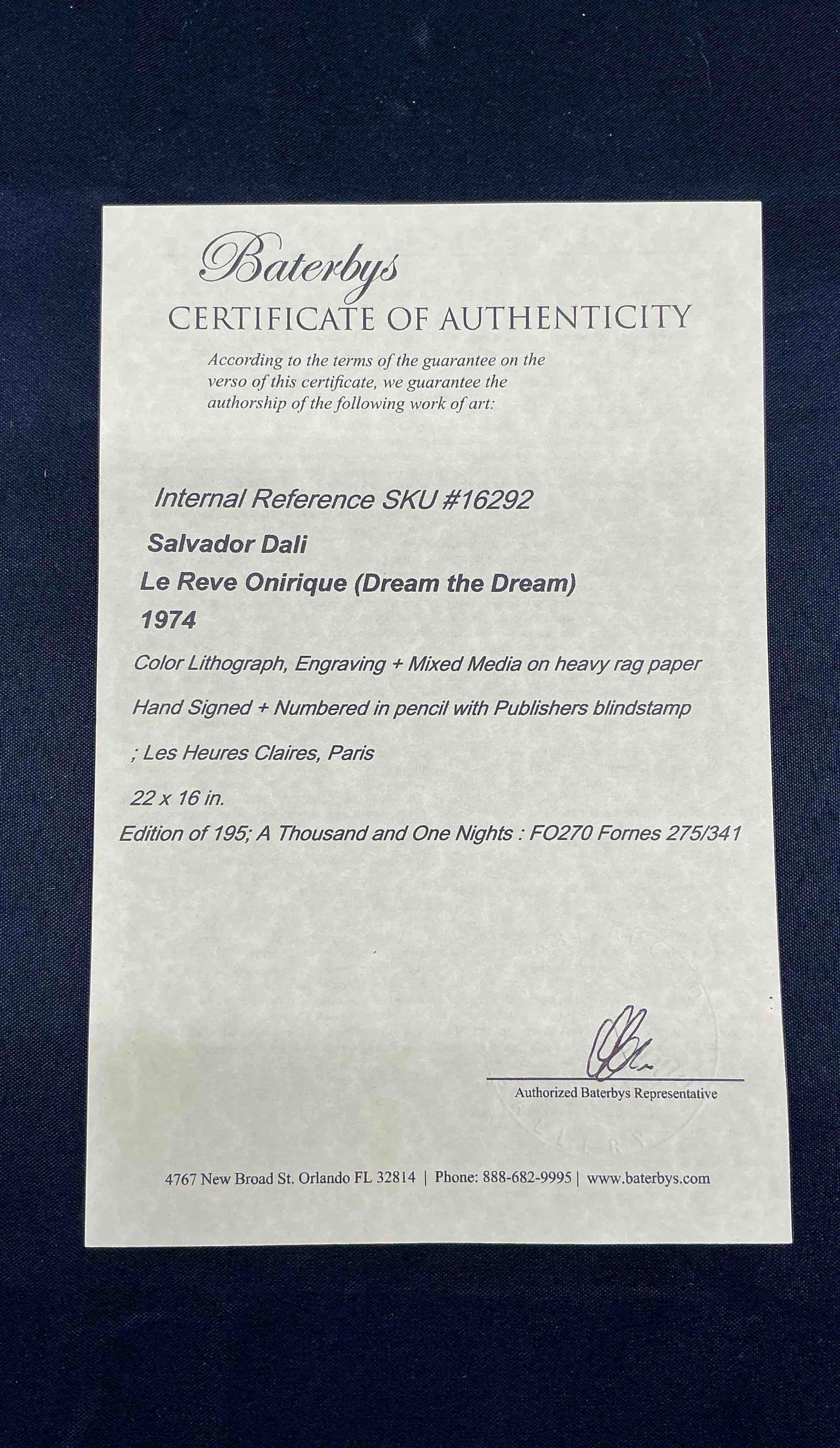 "Le Reve Onirique" by Salvador Dali (Spain, 1904-1989) Engraving - 8