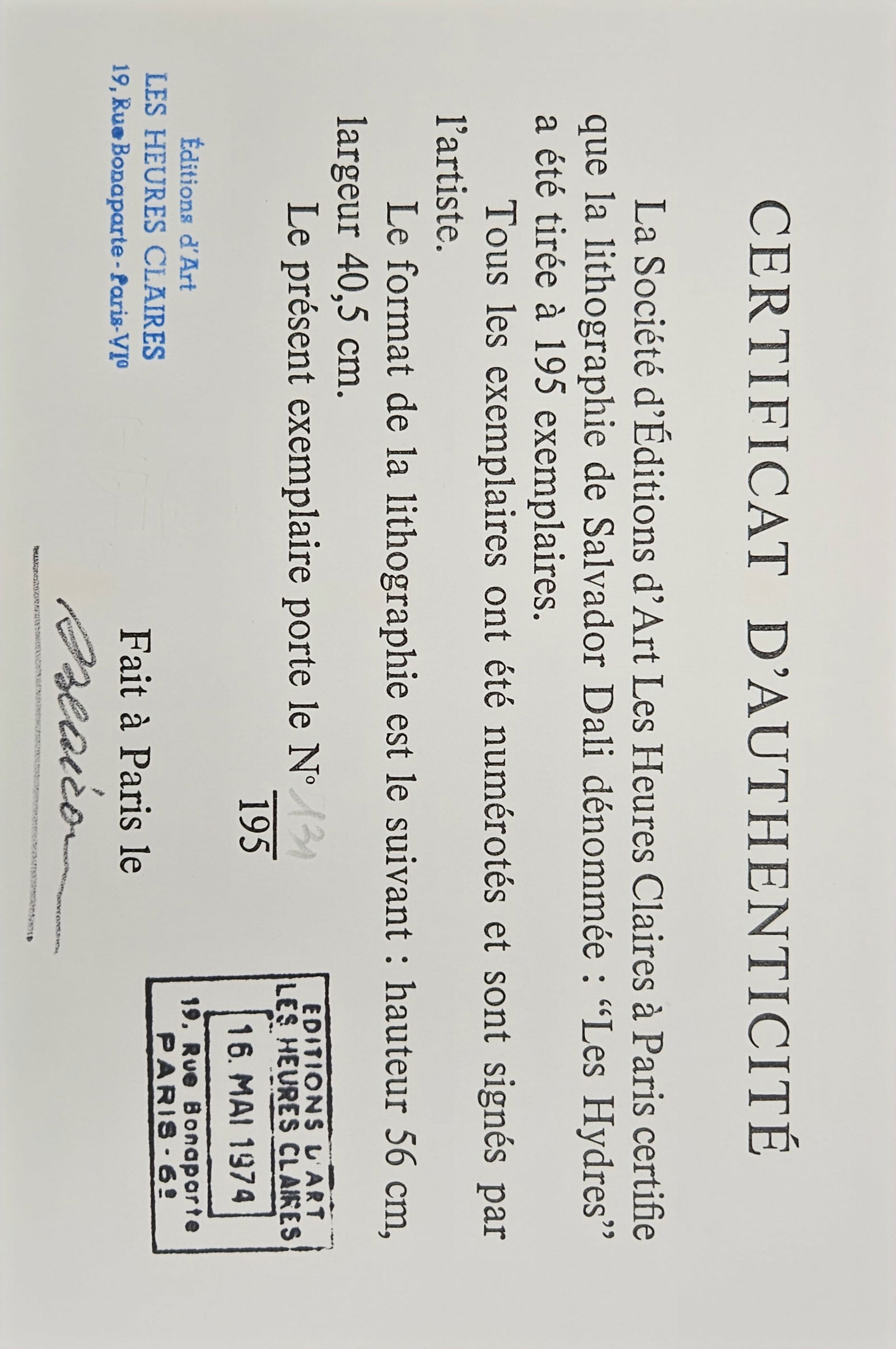 "Les Hydres (The Hydras)" by Salvador Dalí (Spain, 1904-1989) w/ Papers - 10