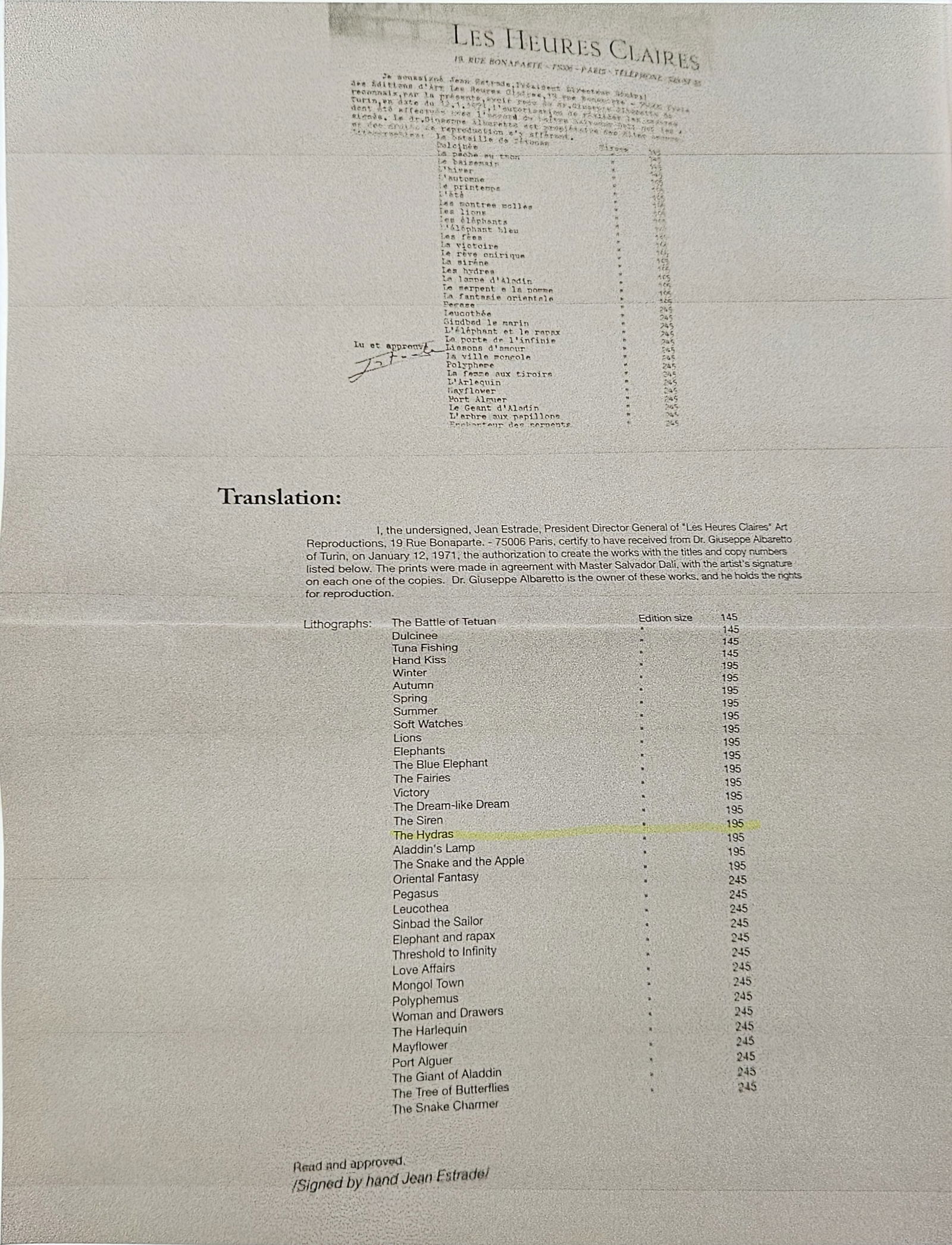 "Les Hydres (The Hydras)" by Salvador Dalí (Spain, 1904-1989) w/ Papers - 13