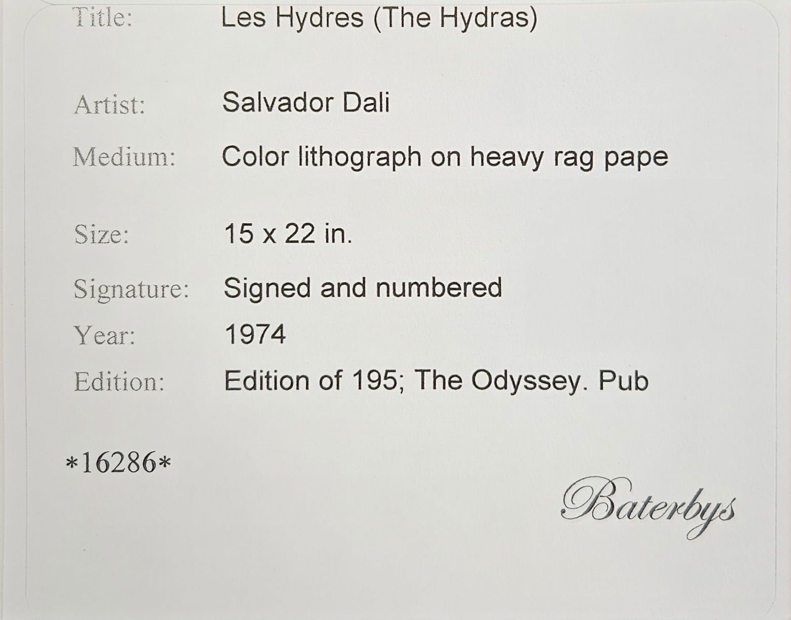 "Les Hydres (The Hydras)" by Salvador Dalí (Spain, 1904-1989) w/ Papers - 4