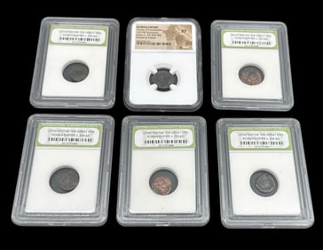 Group of Six Certified Ancient Roman Bronze Coins in Slab Holders