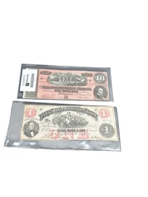Group of Two Confederate States of America Currency Notes