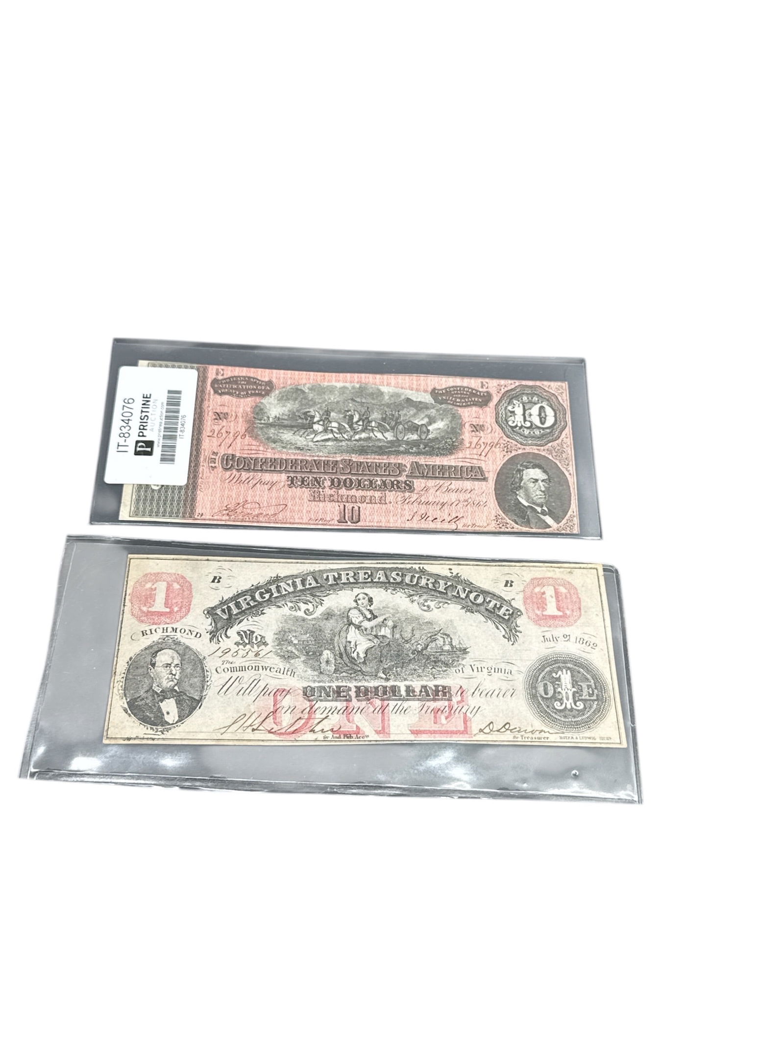 Group of Two Confederate States of America Currency Notes (1 of 3)