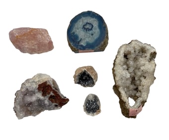 Assorted Mineral Specimens and Geode Halves