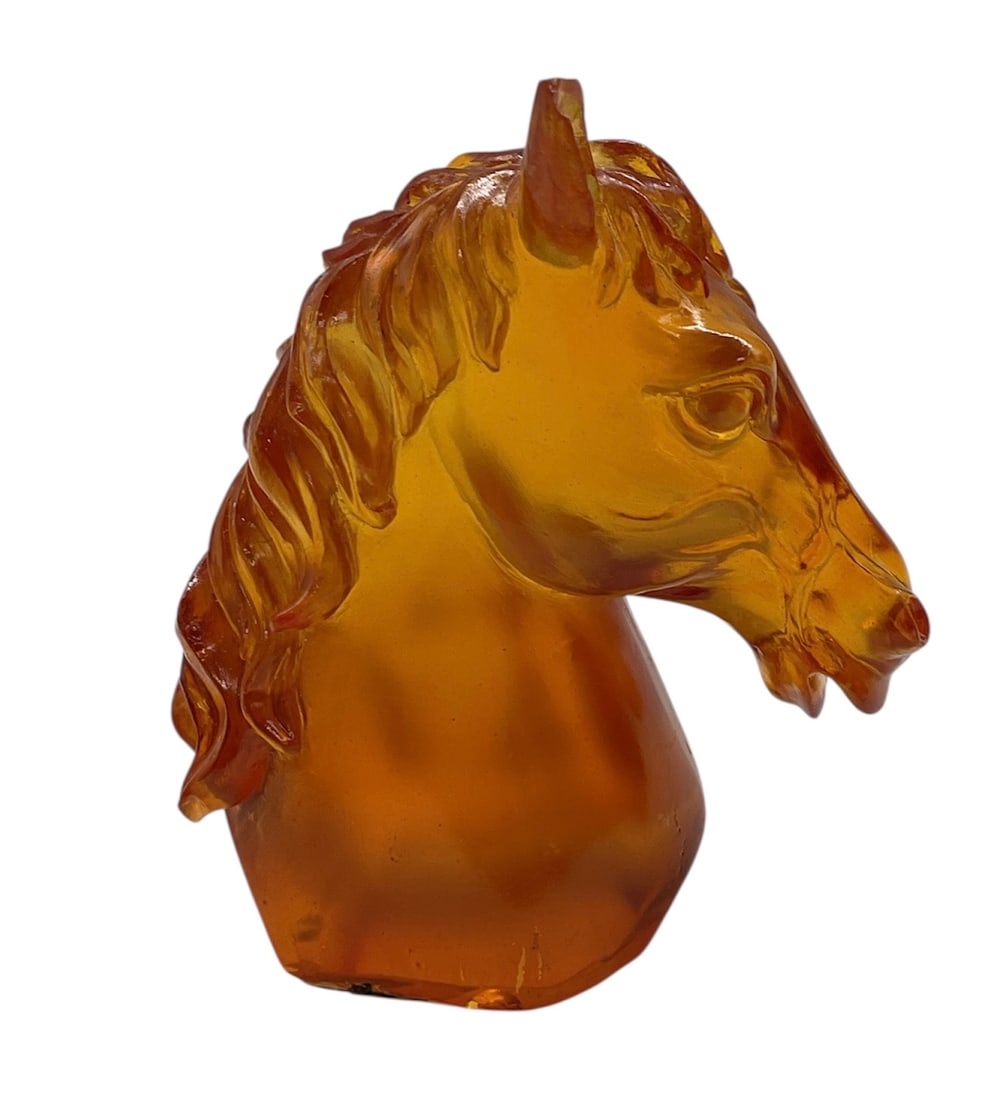 Crystal Daum Amber "Andalusian" Horse Head: Daum Amber "Andalusian" Horse Head made of crystal. Daum, a French crystal manufacturer, often creates art pieces in this signature a