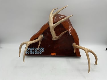 Mounted Deer Antler Display with Rhinestone "Elk" Design