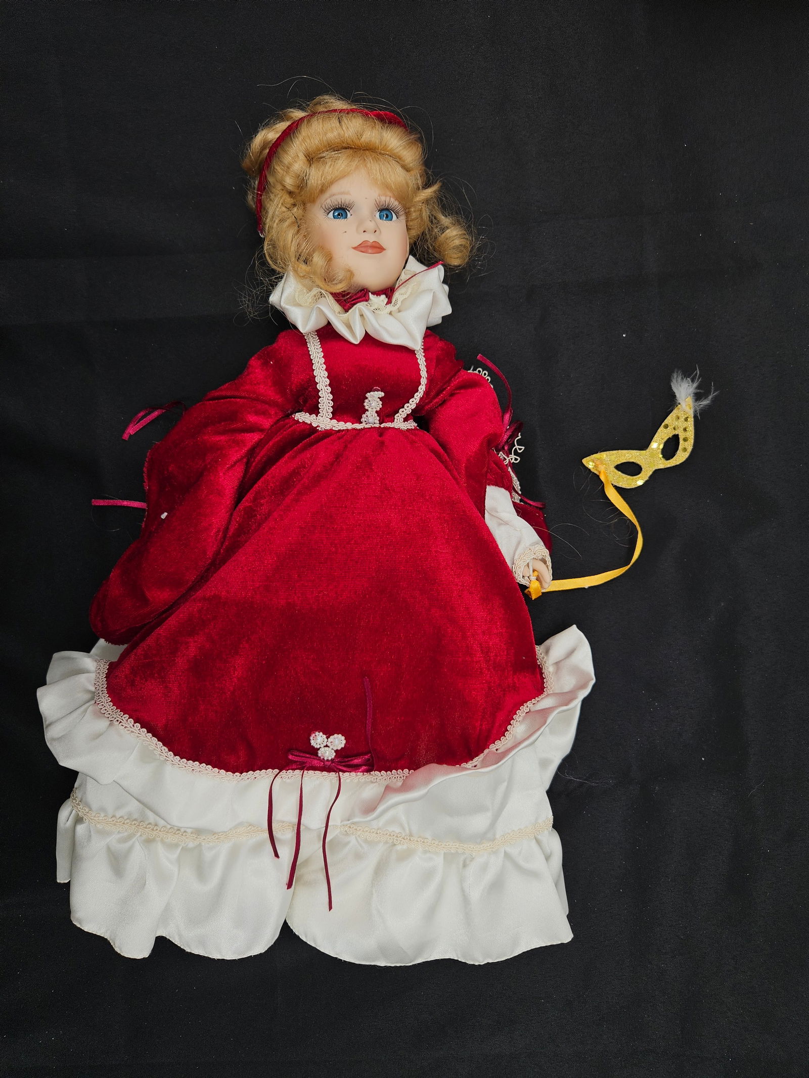 Antique Doll - Red Dress: 19 h 8 w at widest part