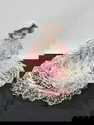 Antique Doll with Pink Lace: 12 in h 7 in w at widest part 5 in deep