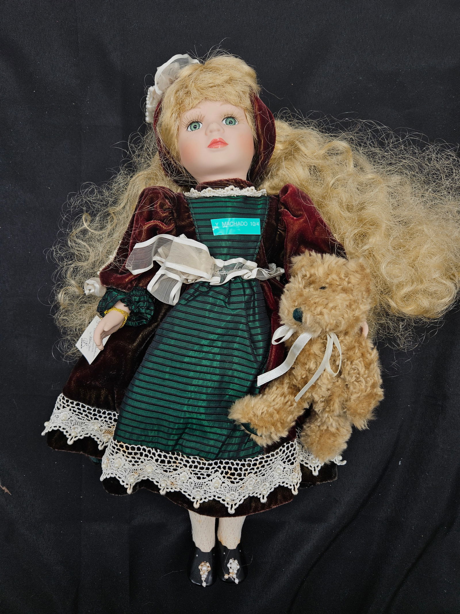 Manley Toys Porcelain Doll with Teddy Bear (1 of 5)