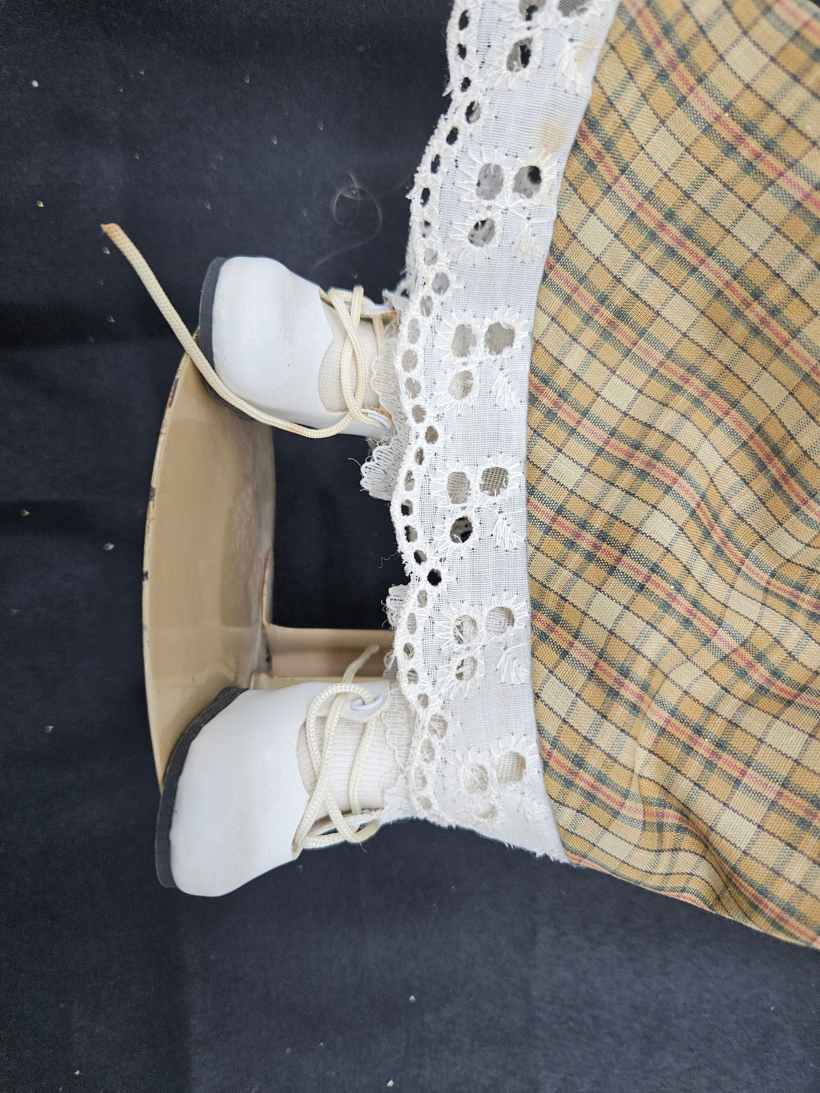 Porcelain Doll with Brown Hair and Plaid Dress - 6