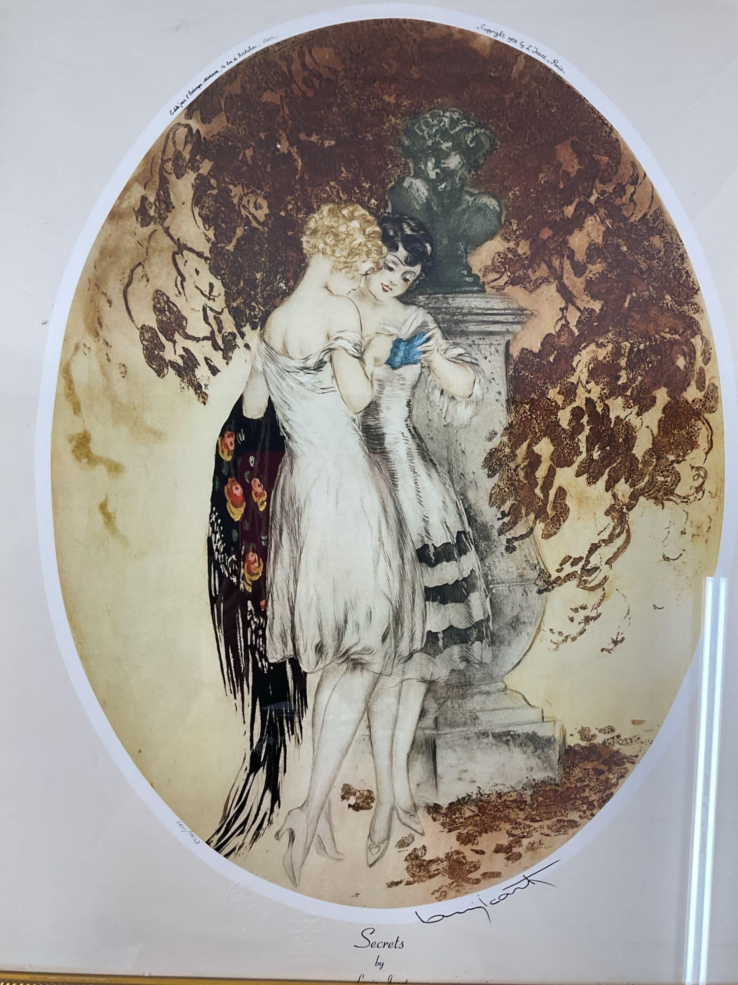 Framed Print of "L'Angélus du Soir" (Evening Angelus) by Louis Icart: Limited edition Louis Icart print numbered 201/500. Medium: Giclee Dimensions: H:27in L:23in approx
