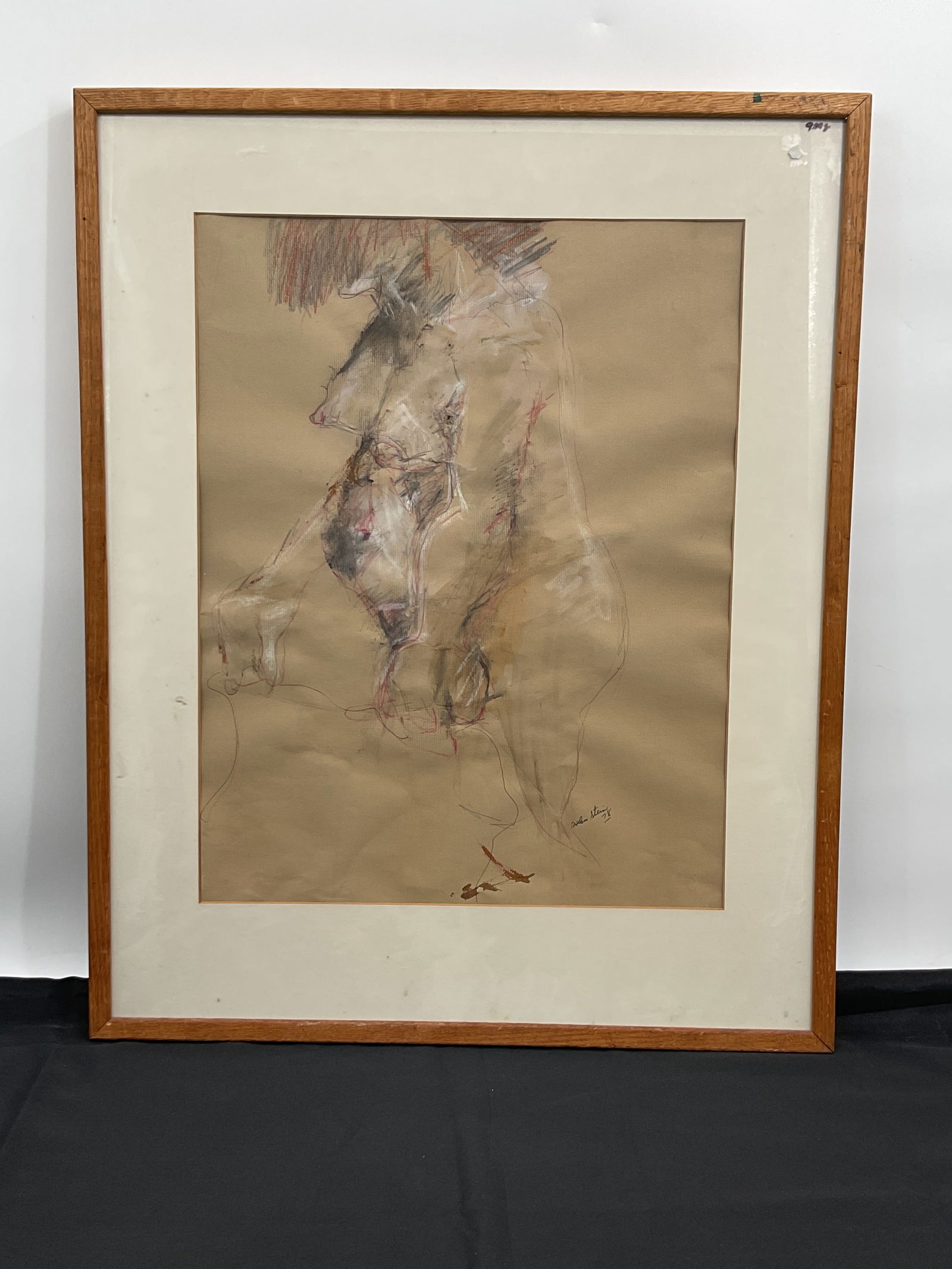 Helen Stein, Abstract Figure, 1978, Framed: Abstract figure drawing by Helen Stein, dated 1978. Signed lower right. Presented in a wooden frame with a white mat. Dimensions: 31 x 25 inches (framed).