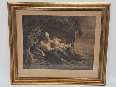 Antique 19th Century Engraving "Ruth et Booz" by Pierre Alexandre Tardieu After Louis Hersent,