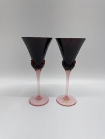 Pair of Black and Pink Art Glass Goblets