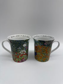 Pair of Gustav Klimt Jardin de Ferme Porcelain Mugs
