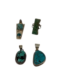 Group of Sterling Silver Turquoise  Handcut Pendants and Ring