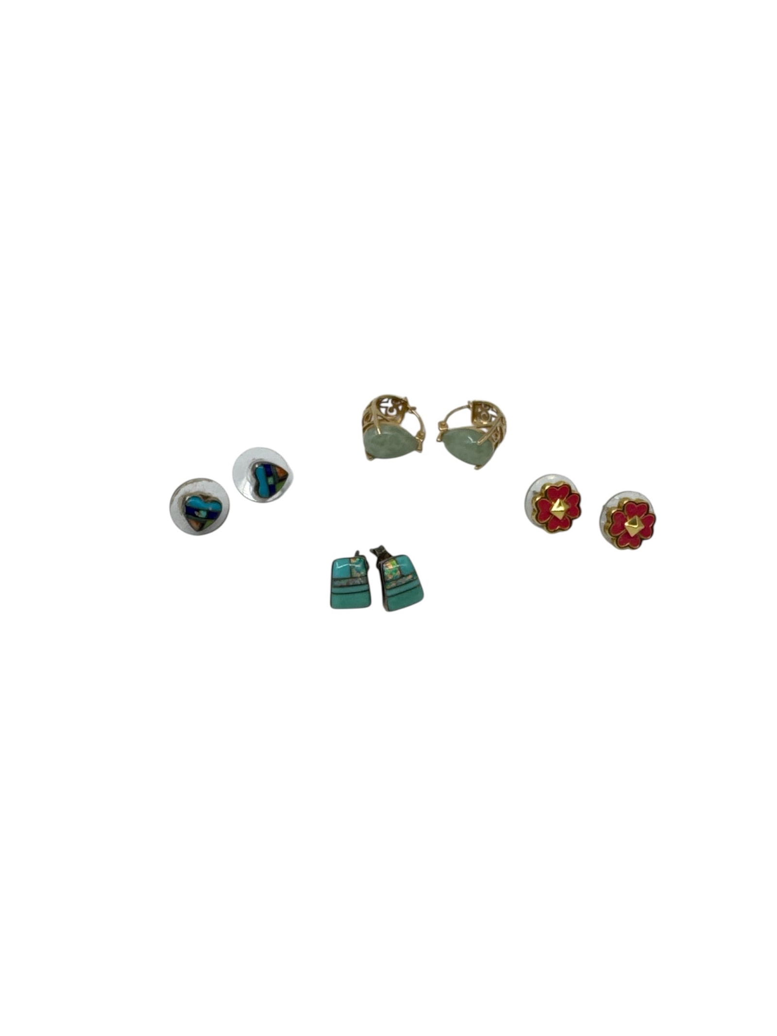 Gloria Landsman Pierce Gold Pierced Stud Earring Group: This group features a selection of pierced stud earrings handcrafted by artist Gloria Landsman Pierce. The earrings are executed in gold-toned metal and set with small decorative elements, including