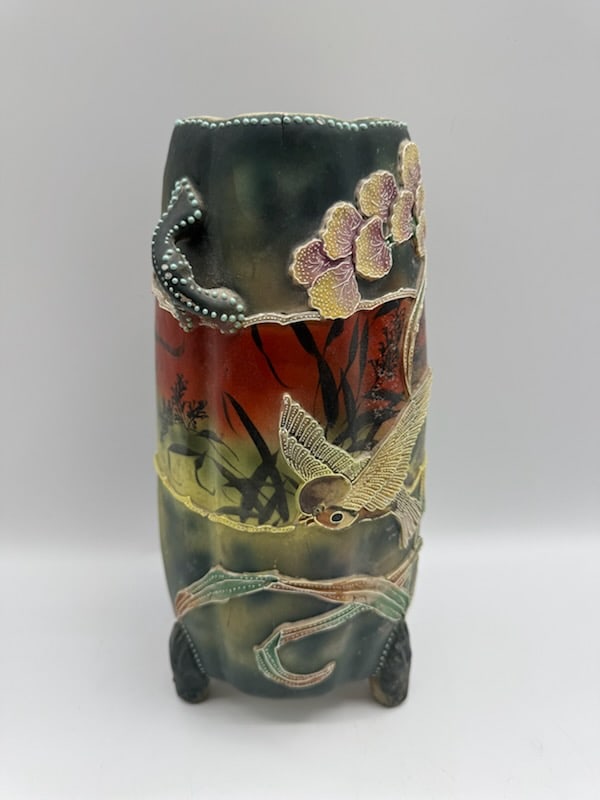 Japanese Moriage Dragonware Footed Vase with Bird and Floral Design (1 of 4)