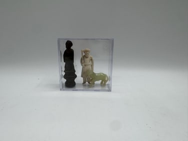 Three Small Asian Carved Figures in Display Box