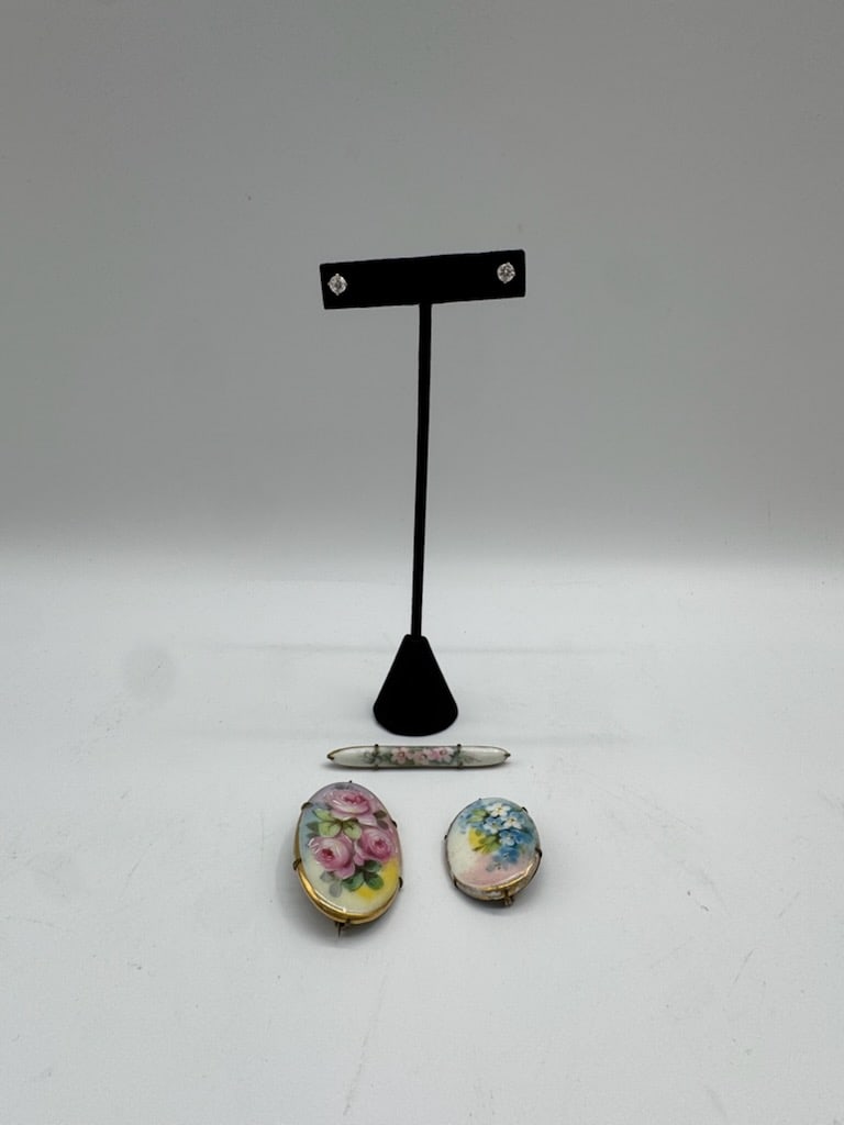 Victorian Floral Painted Jewelry Set: Earrings & Brooches (1 of 3)