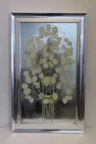 3-D chrome painted mirror by R. Bushong: 3-D chrome mirror with hand painted flowers by Robert Bushong. Dimensions: H:42in L26in