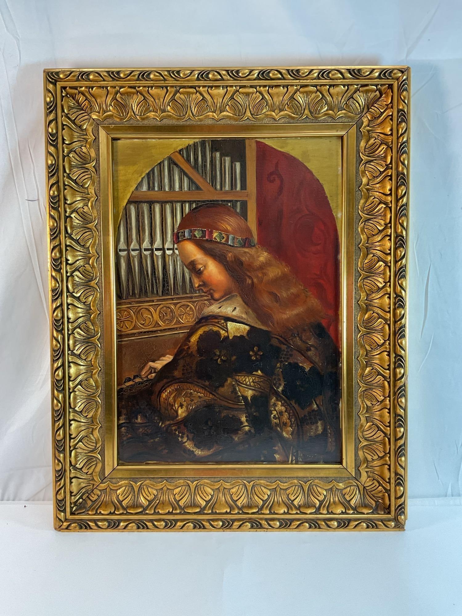 PAINTING OF ST. CECILIA 19th C. Oil on BOARD (1 of 3)