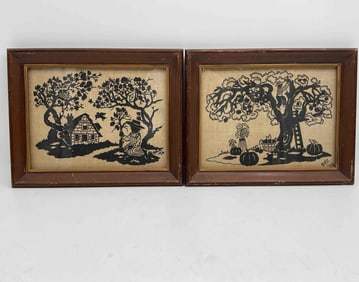 Folk Art Silhouette “Apple Harvest?? Scene