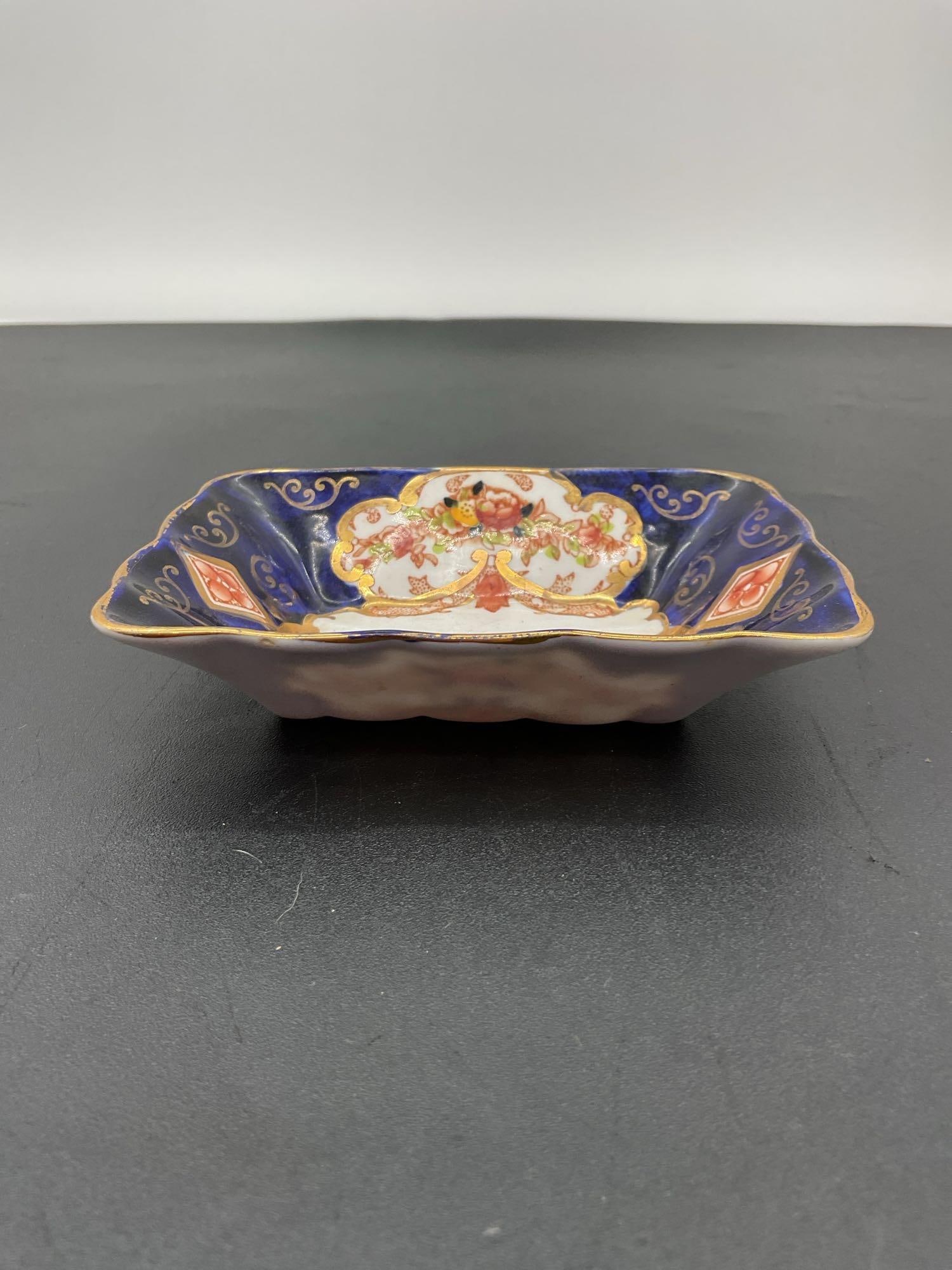Royal Albert Porcelain Rectangular Dish with Cobalt and Gold Trim (1 of 3)