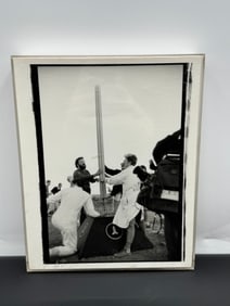 Vintage Black & White Documentary Photograph of Scientific Field Experiment, c. Mid-20th Century –