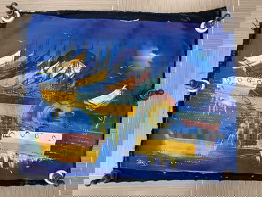 Nautical Sailboat Abstract Painting Signed Roosevelt (Haitian)