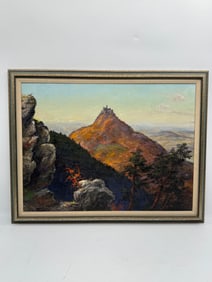 Framed Mountain Landscape Painting Signed KLK