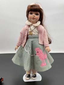 Heritage Porcelain Doll in 1950s Poodle Skirt Outfit - Sock Hop