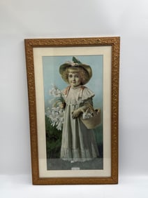 Antique Chromolithograph of Young Girl with Lilies