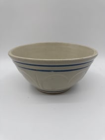 Vintage Stoneware Mixing Bowl with Blue Bands