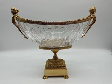 French Louis XVI Style Crystal Mounted on Bronze Centerpiece