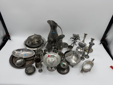 Pewter Collection: Pitchers, Candlesticks, Dishes, and More