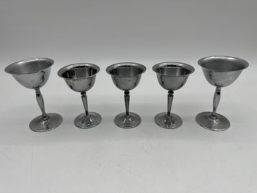 Set of 5 Vintage Silver Toned Cordial Goblets