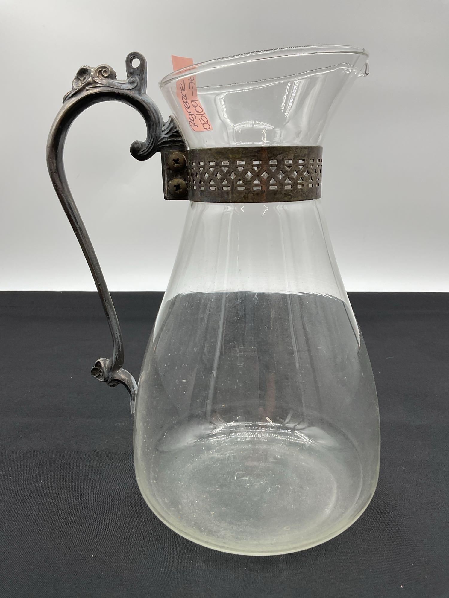 Vintage Glass Pitcher with Ornate Metal Handle (1 of 3)