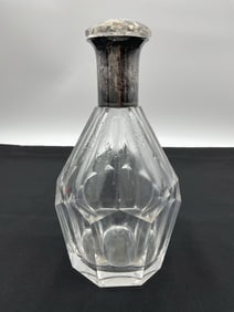 Vintage Cut Glass Decanter with Silver-Plated Collar