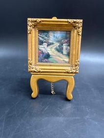 Framed Miniature Landscape Print by Thomas Kinkade with Easel Stand